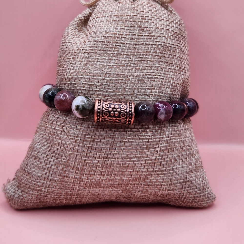 Watermelon Tourmaline and Copper Beaded Bracelet - Picture 3 of 6